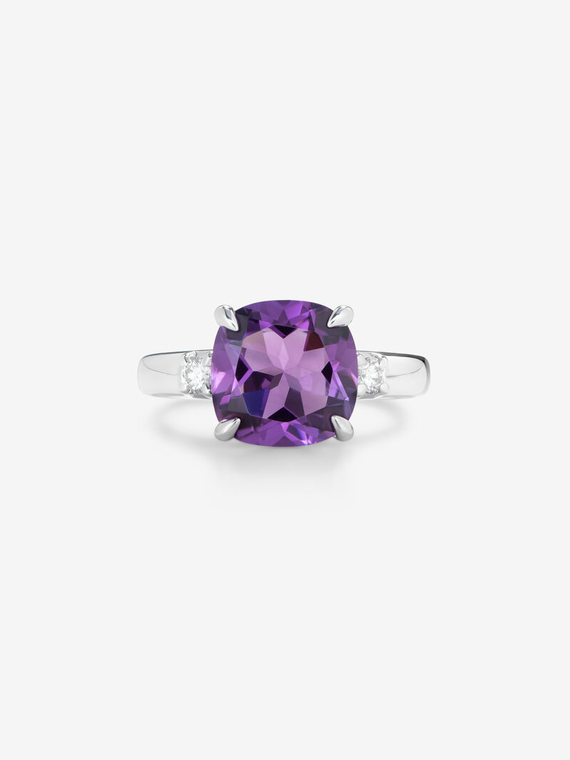 925 Silver Trilogy Ring with Amethyst and Diamonds image number 2
