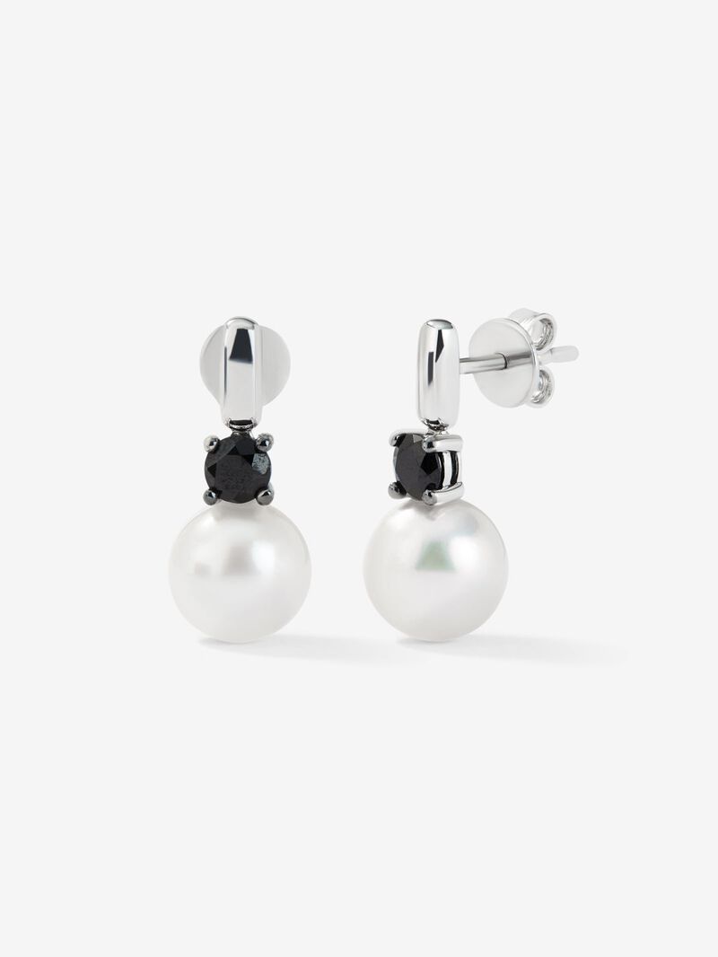 925 silver earrings with 2 brilliant-cut black spinels and 8.5mm Akoya pearls image number 0