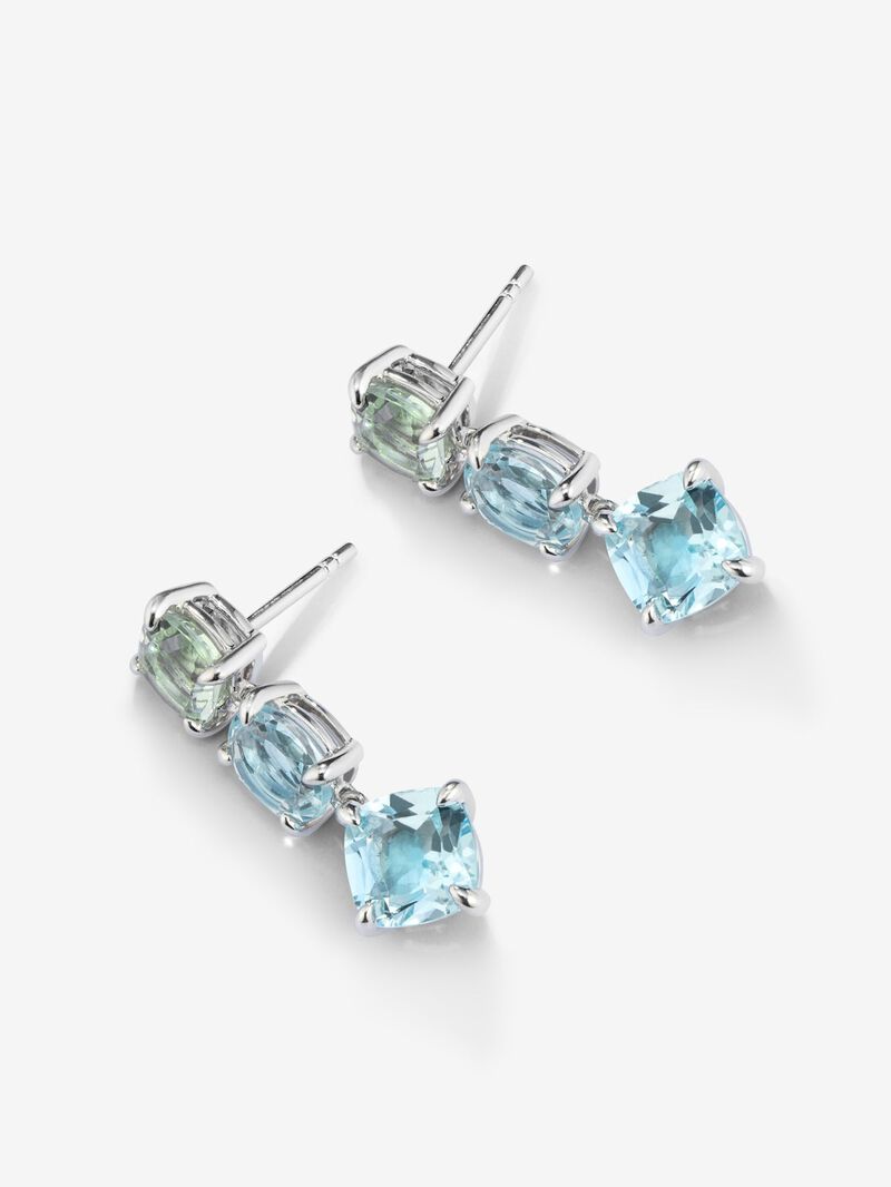 Long 925 silver earrings with green amethyst and topaz. image number 2