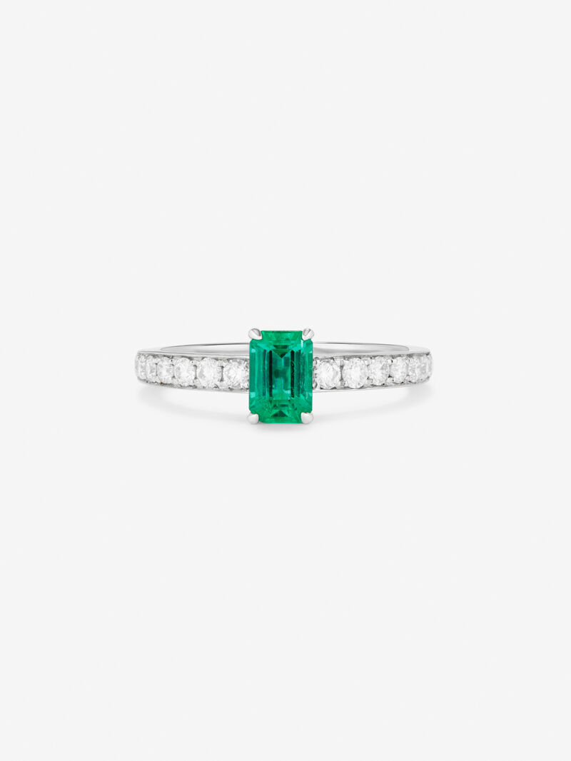 18K White Gold Ring with Emerald Green in Emerald Size of 0.51 cts and white diamonds in bright size of 0.35 cts image number 2