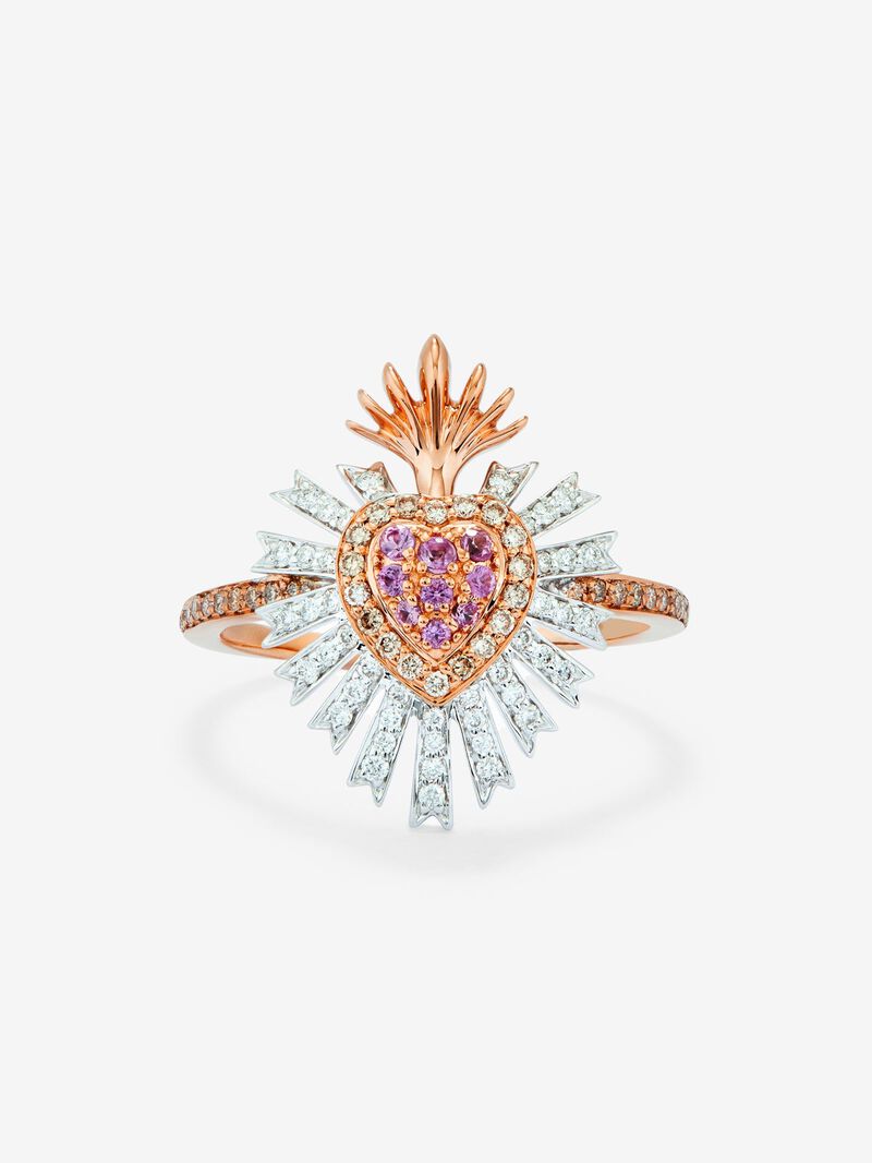 18K pink and white gold ring with 9 brilliant-cut pink sapphires with a total of 0.1 cts, 46 brilliant-cut diamonds with a total of 0.17 cts and 40 brilliant-cut brown diamonds with a total of 0. 17 cts image number 1