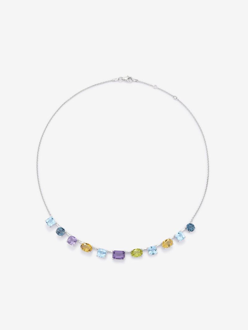 925 Silver chain pendant with large multicolor gems image number 0