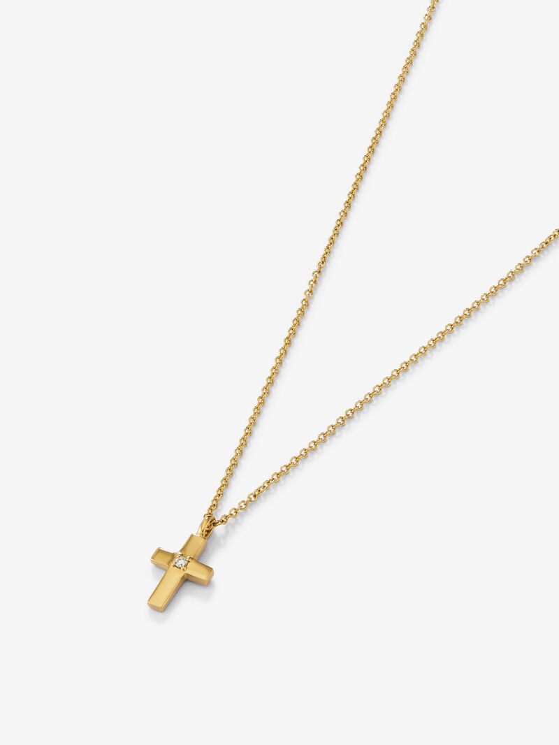18K yellow gold pendant with large cross and 0.01 ct brilliant cut diamond image number 2