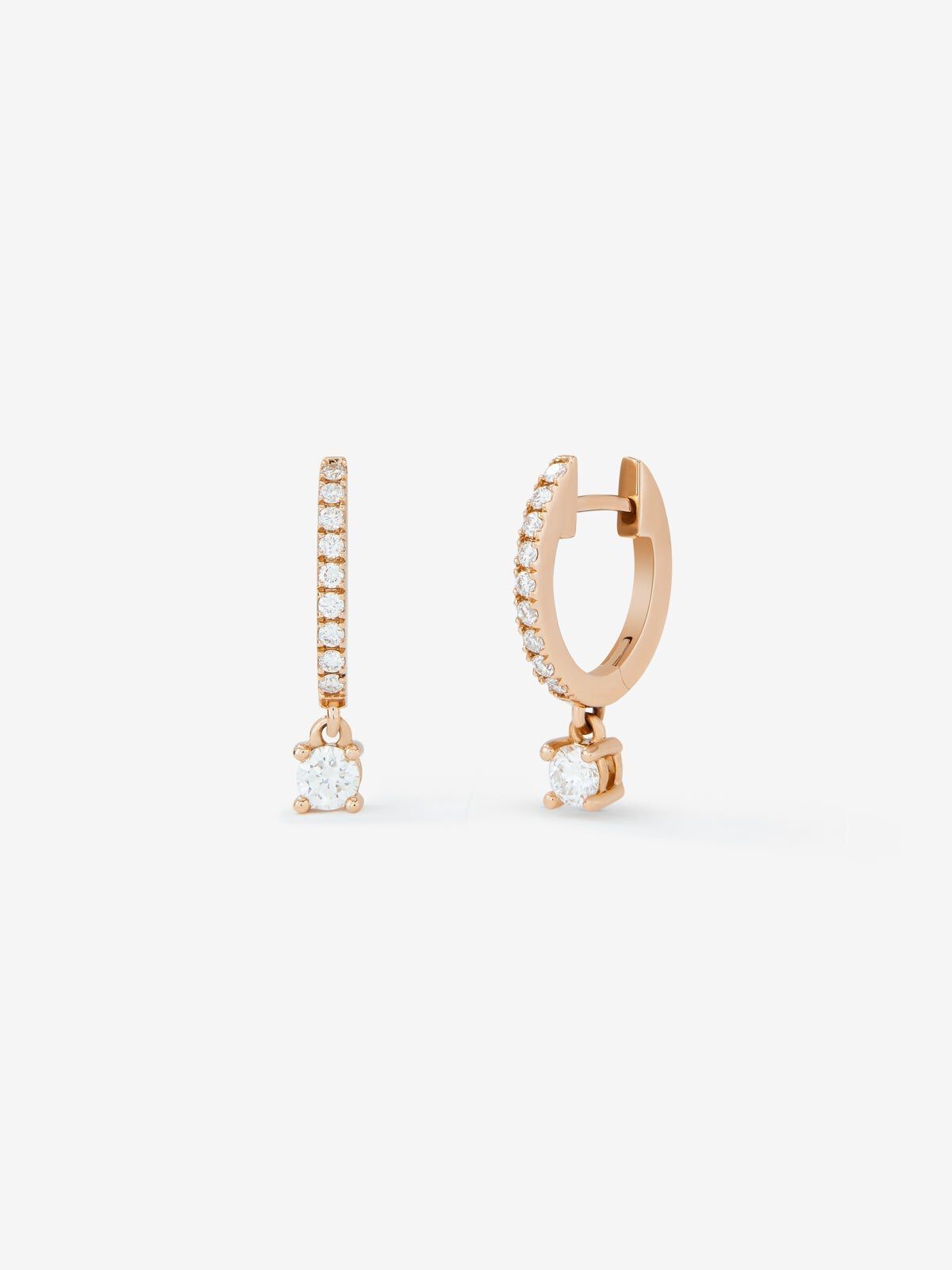18K Rose Gold Hoop Earrings with Diamond Pendant Suarez