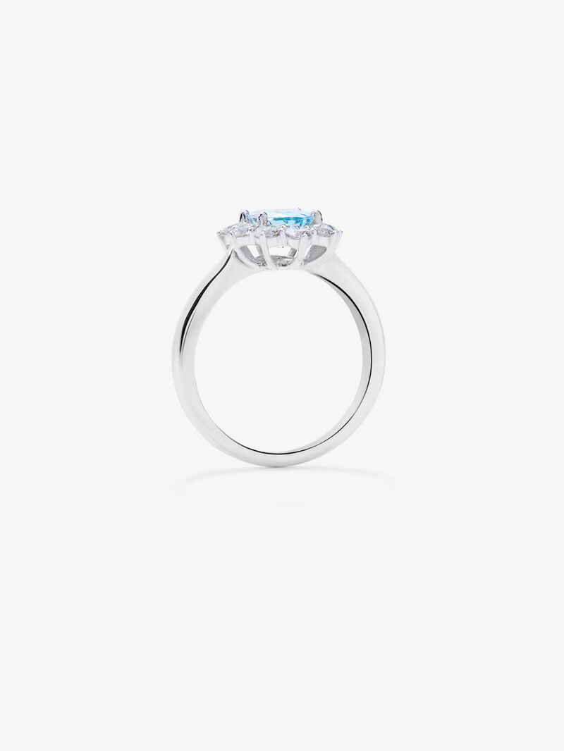 18K White Gold Star Ring with Aguamarina and Diamond image number 4