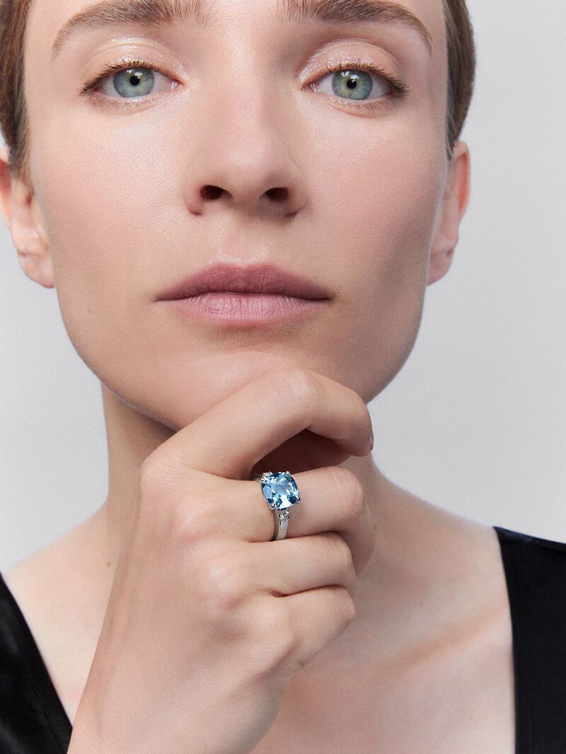 Three-piece 925 silver ring with topaz and diamonds image number 3