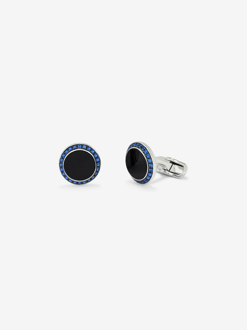 925 silver cufflinks with 2 onyx with a total of 4.24 cts and 48 brilliant-cut blue sapphires with a total of 0.68 cts image number 0
