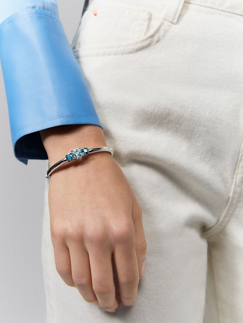925 Silver rigid bracelet with topaz image number 3