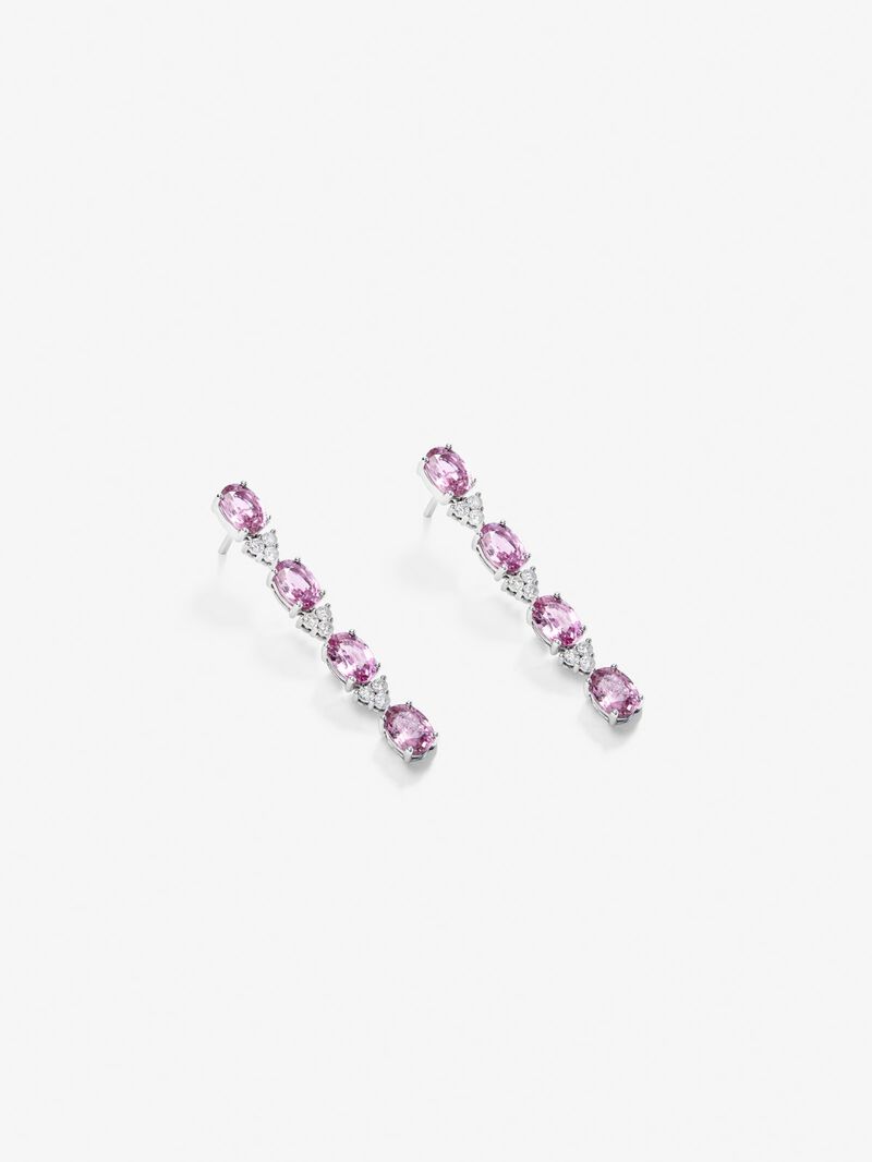 18k white gold earrings with roses in oval size of 7.59 cts and white diamonds in bright size of 0.51 cts image number 2