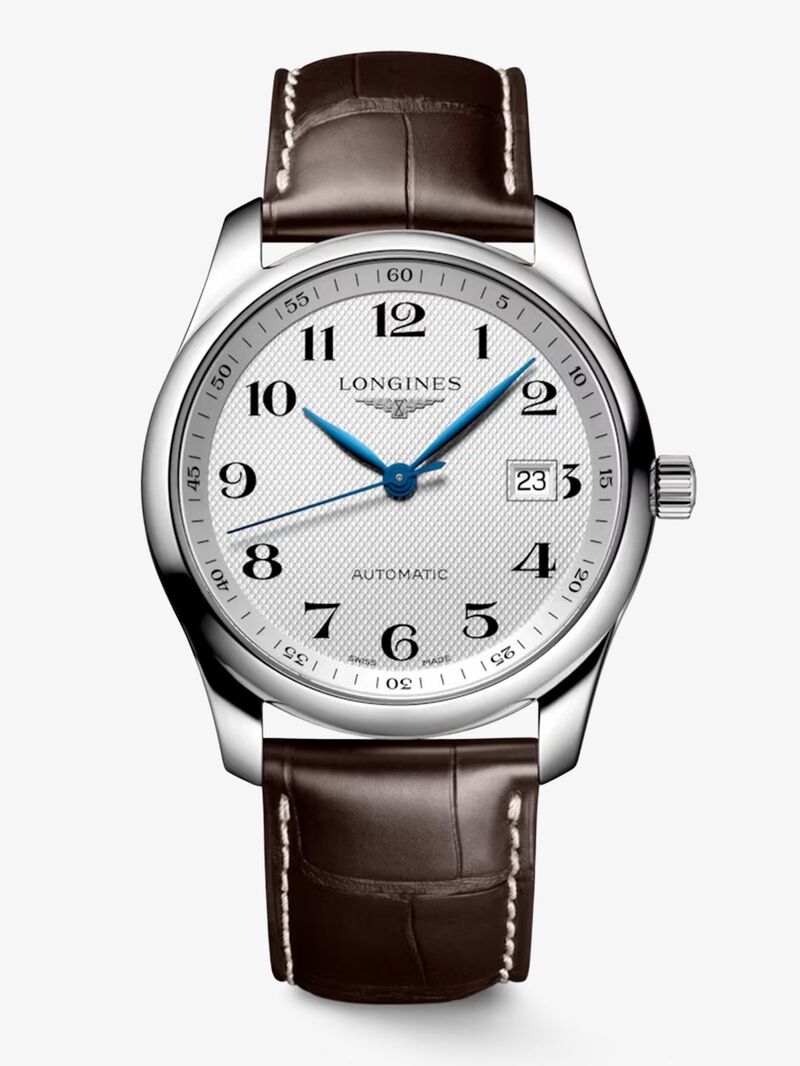 Longines Master stainless steel watch with brown alligator leather strap, sapphire crystal and automatic movement image number 0