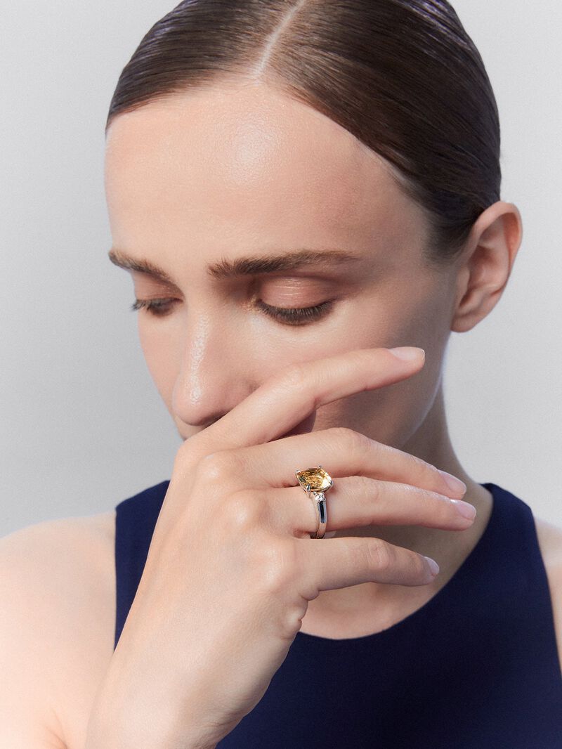 928 Silver Trilogy Ring with Citrine and Diamonds image number 1