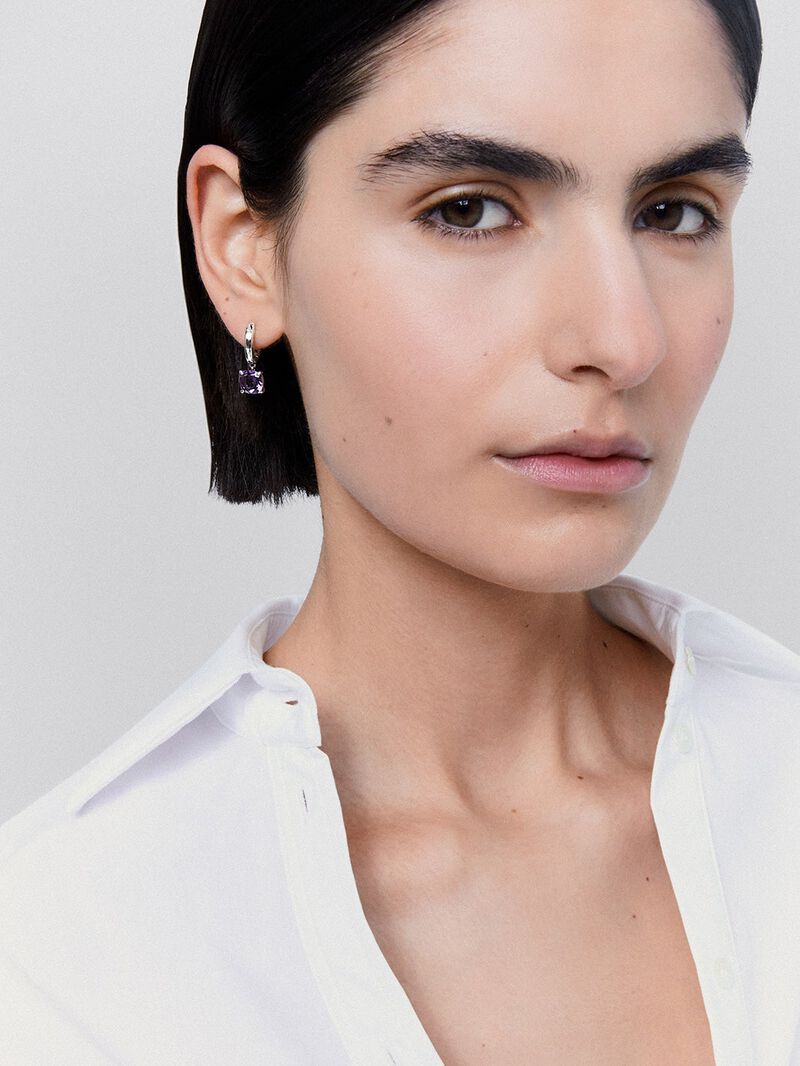 925 silver earrings with 2 cushion-cut green amethysts image number 1