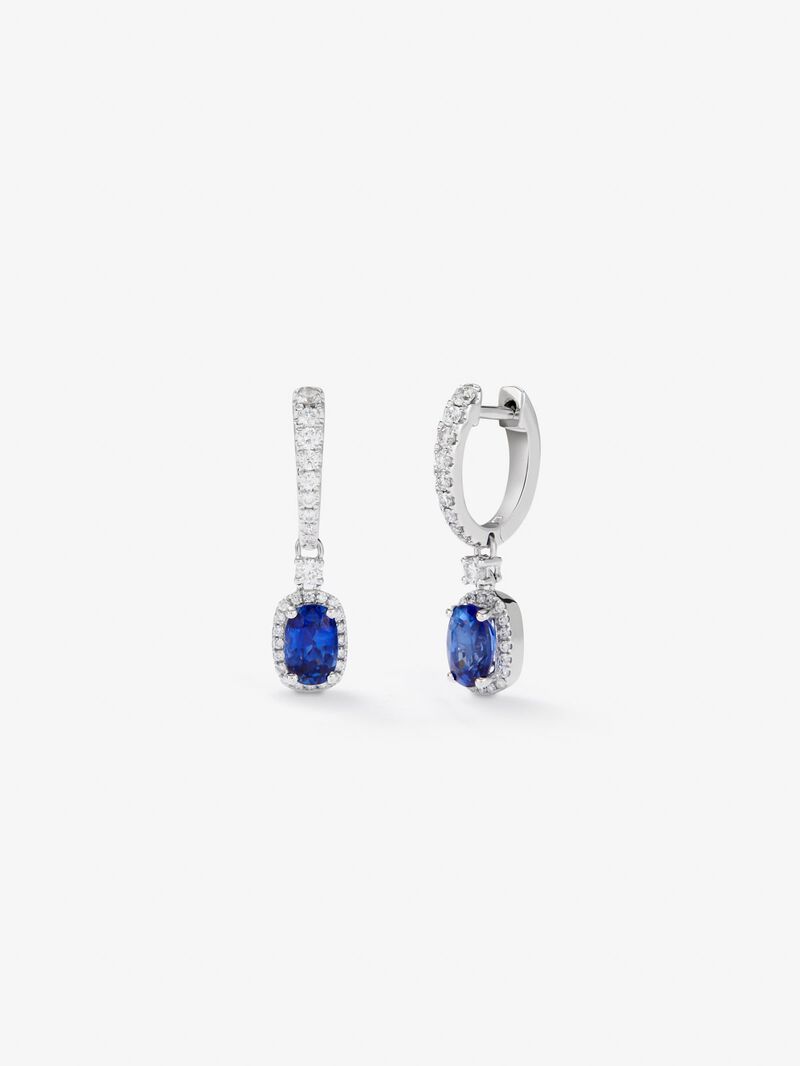 18K white gold earrings with blue zafiros in oval size 1.35 cts and white diamonds in 0.41 cts bright size image number 0