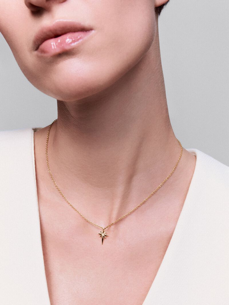 Pendant chain with 18K rose gold star with diamond. image number 3
