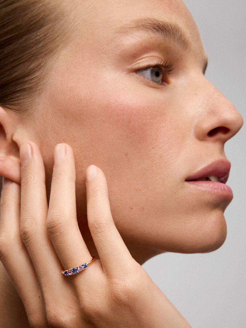 18K rose gold cinquillo ring with 5 brilliant-cut pink and blue sapphires with a total of 0.52 cts image number 1