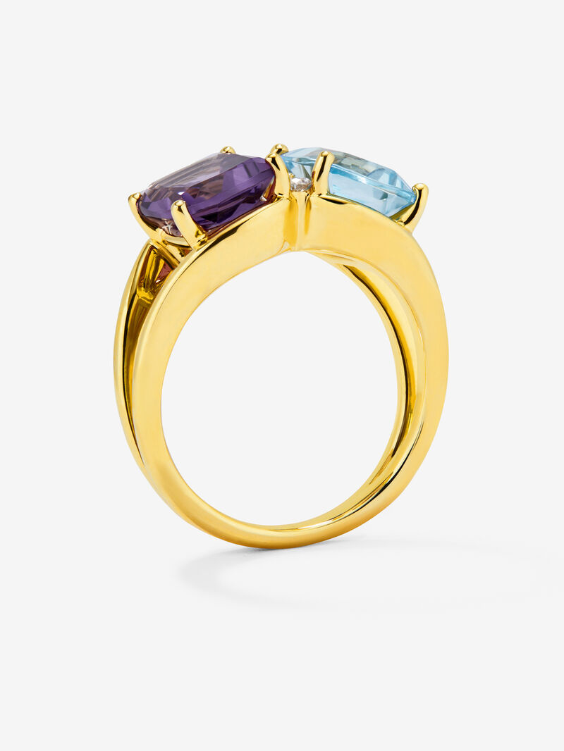 18kt yellow gold ring with diamonds, Sky and amethyst topacios image number 4