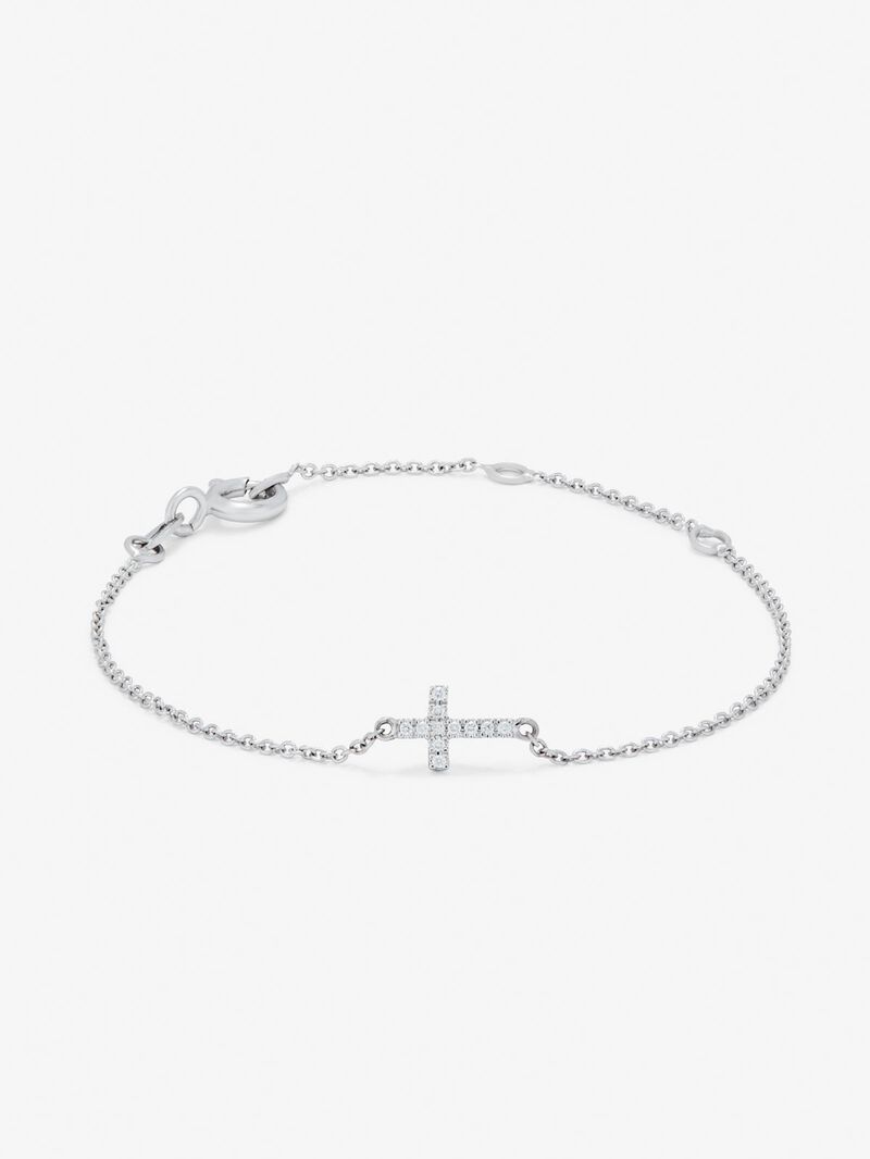 18K white gold bracelet with 11 brilliant-cut diamonds with a total of 0.04 cts and cross image number 0