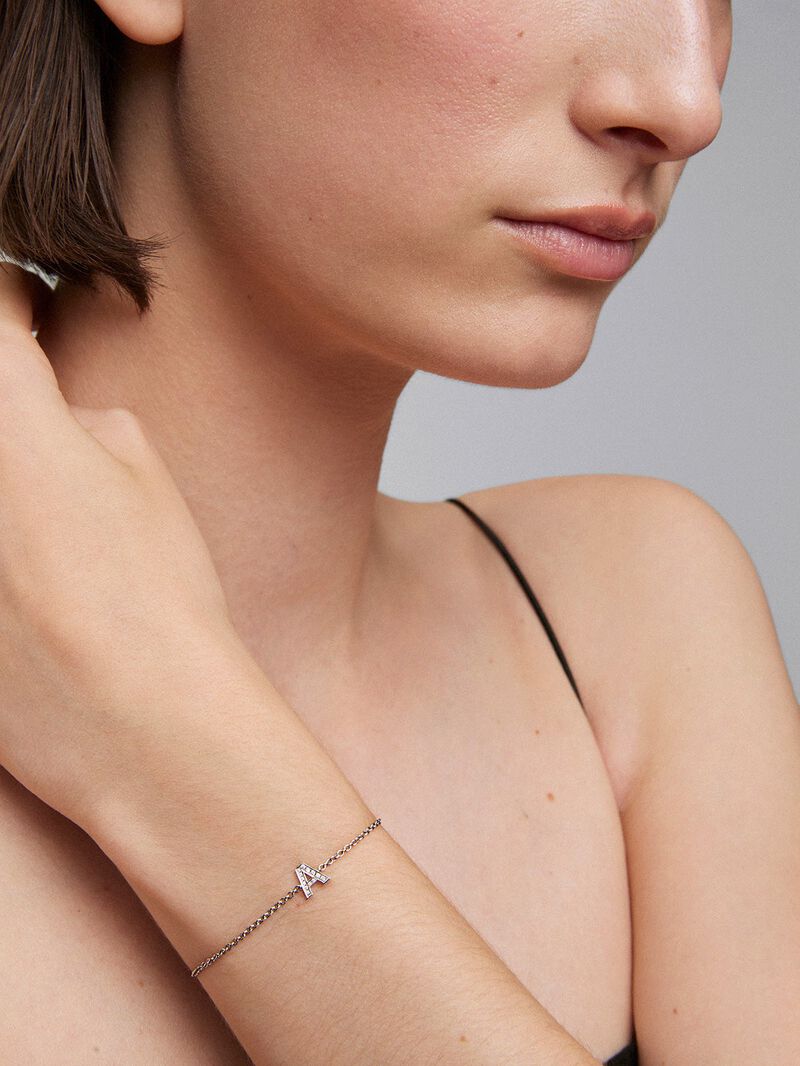 18K White Gold Chain Bracelet with Initial and Diamonds image number 3