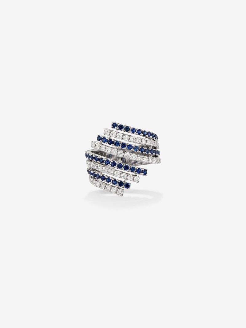 18K White Gold Ring with Diamond and Sapphire image number 2