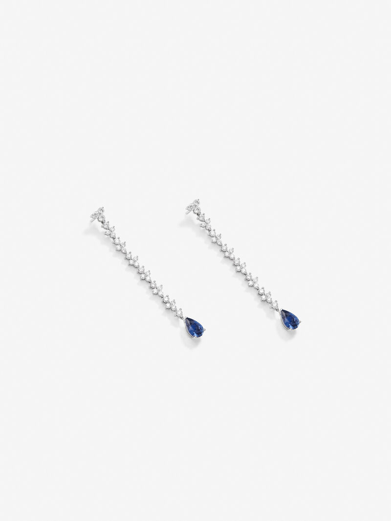18K white gold earrings with blue zafiros in 2.63 cts and white diamonds in bright 2.12 cts image number 1