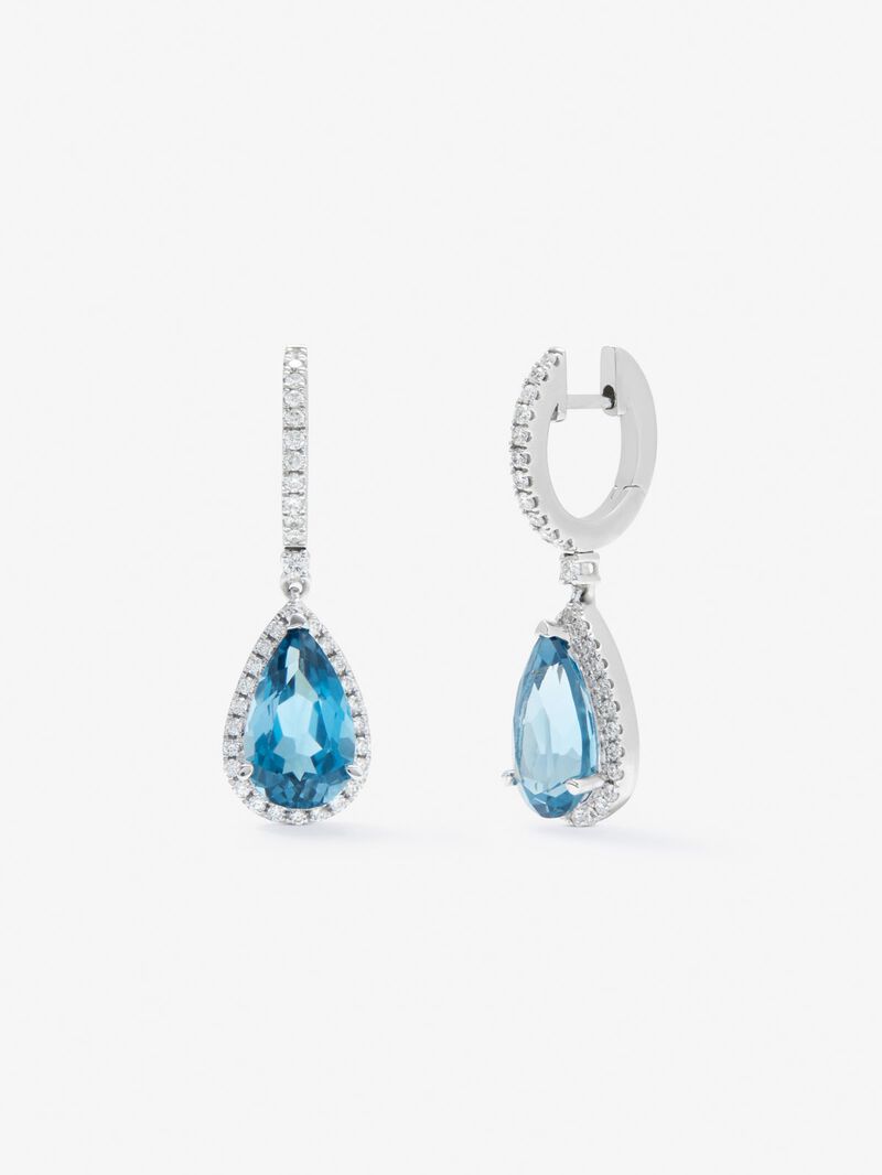 18K White Gold Hoop Earrings with Topaz and Diamond Pendant image number 0
