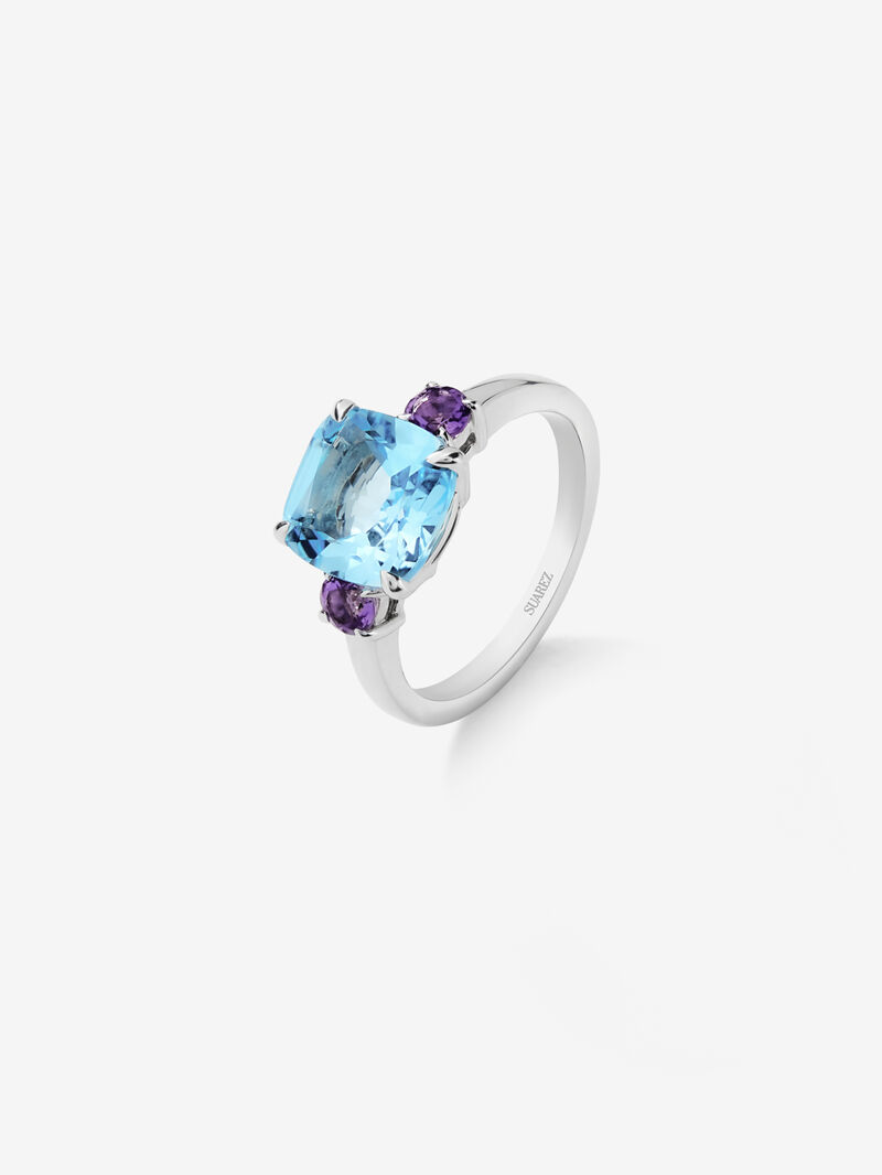 Triplet ring made of 925 silver with topaz and amethyst image number 1