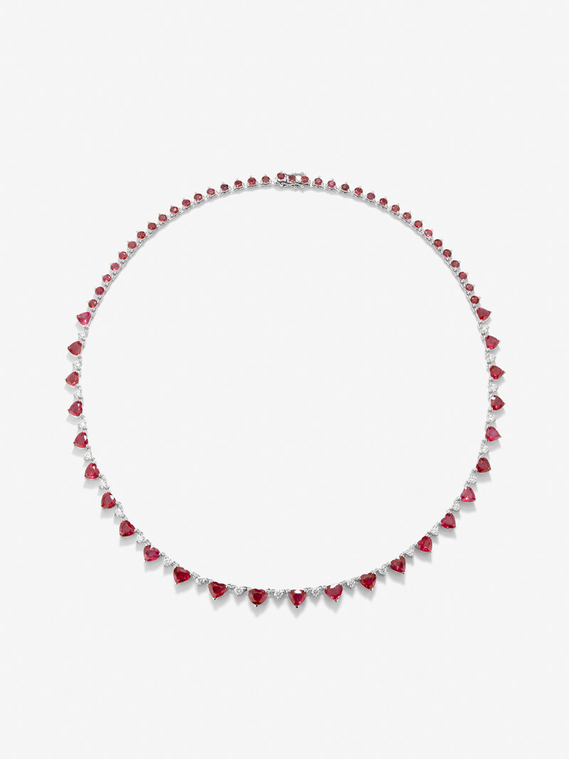 18K white gold necklace with red ruby ​​with 17.03 cts and white diamonds in bright 1.3 cts diamonds image number 0