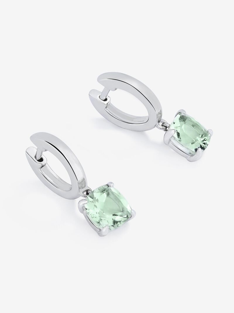 925 silver earrings with 3.2 ct cushion-cut green amethysts image number 2