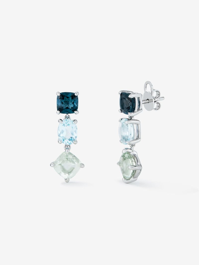 925 silver earrings with green amethysts, London blue and sky blue topazes image number 0
