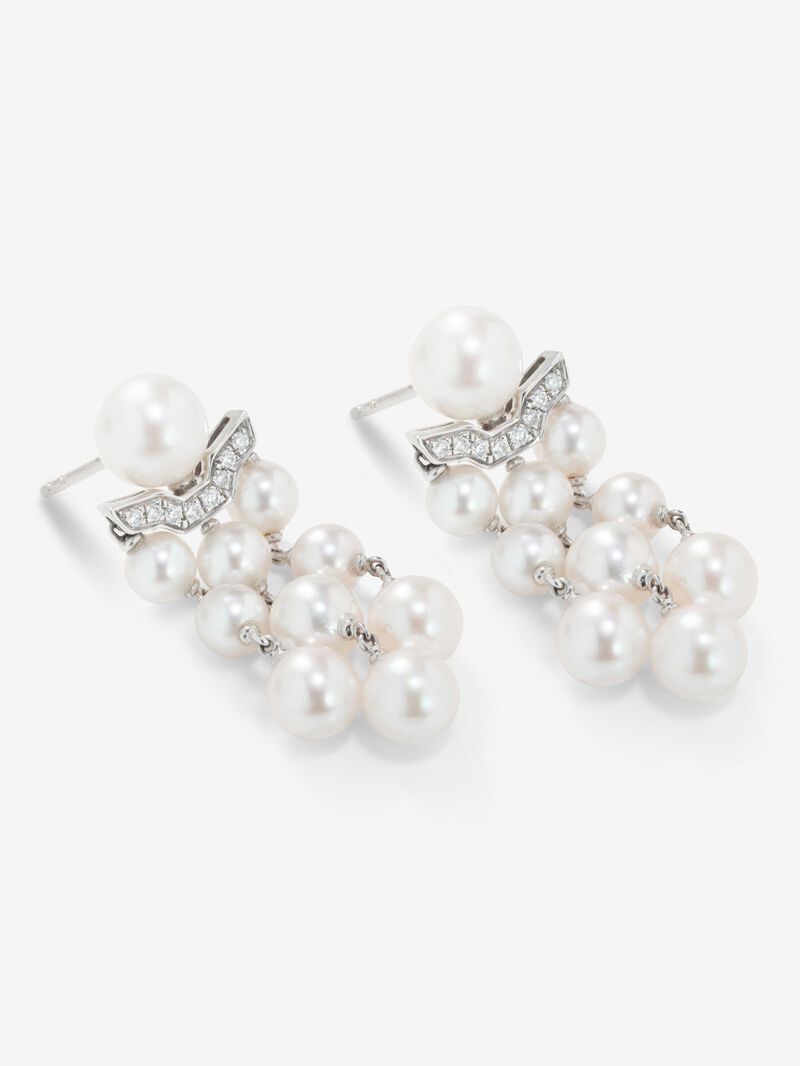 18K white gold earrings with 20 Akoya pearls and 16 brilliant-cut diamonds with a total of 0.08 cts image number 2