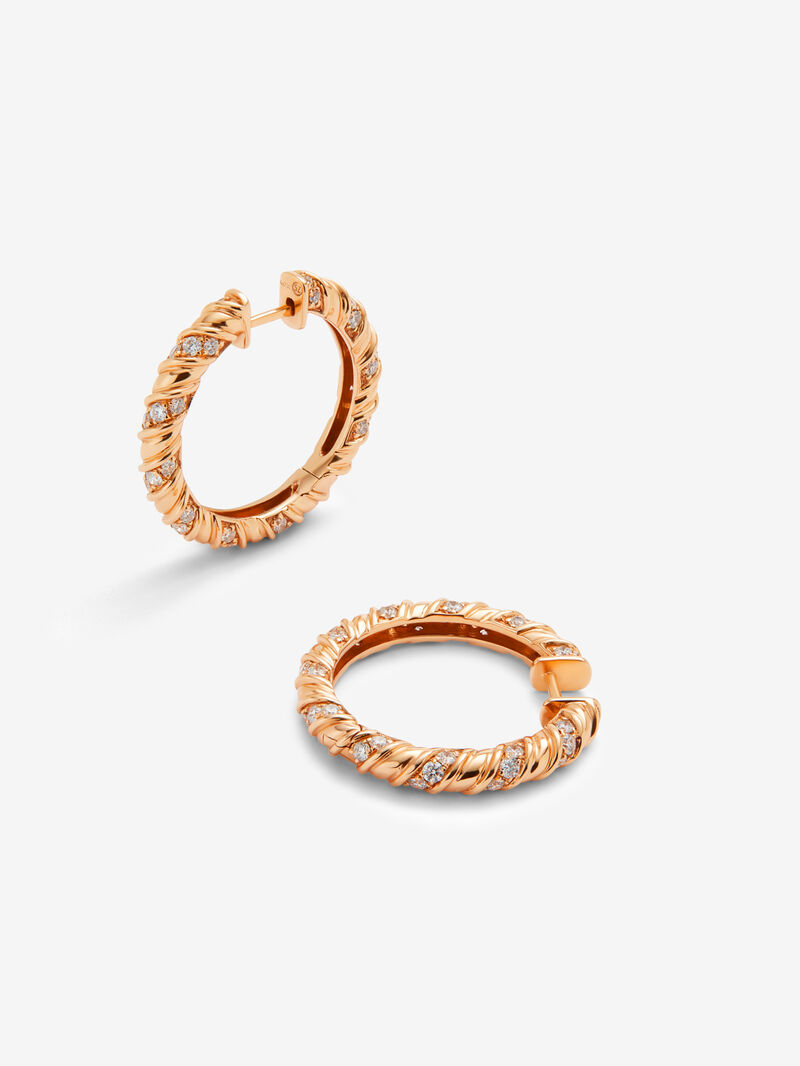 18K rose gold hoop earrings with paved brilliant-cut diamonds with a total of 0.96 cts image number 2