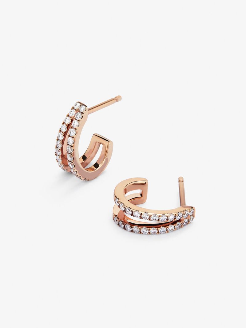 18K rose gold double hoop earrings with 44 brilliant-cut diamonds with a total of 0.43 cts image number 2