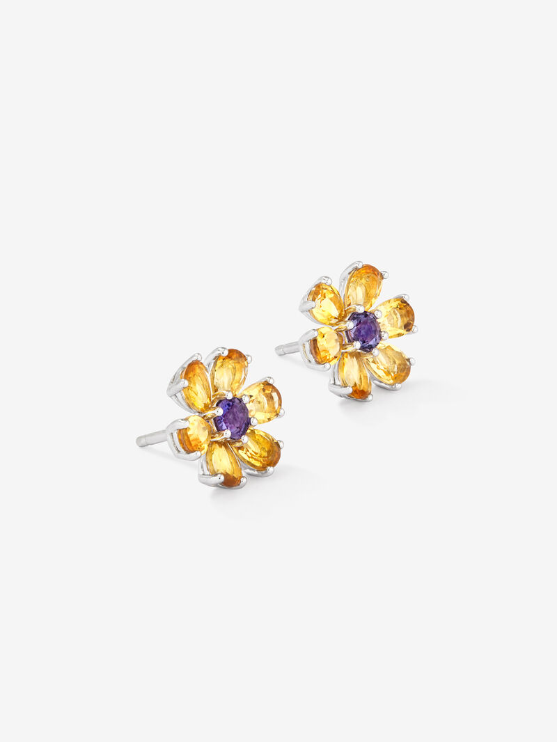 925 Silver Flower Earrings with Amethyst and Citrine image number 1