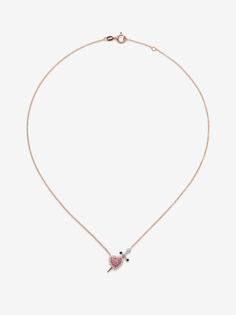 18kt pink and white gold pendant with diamonds and sapphires image number 0