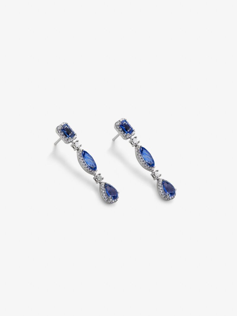 18K white gold earrings with oval-cut blue sapphires, marquise and 4.5 ct emerald and 0.67 ct brilliant-cut diamonds image number 2