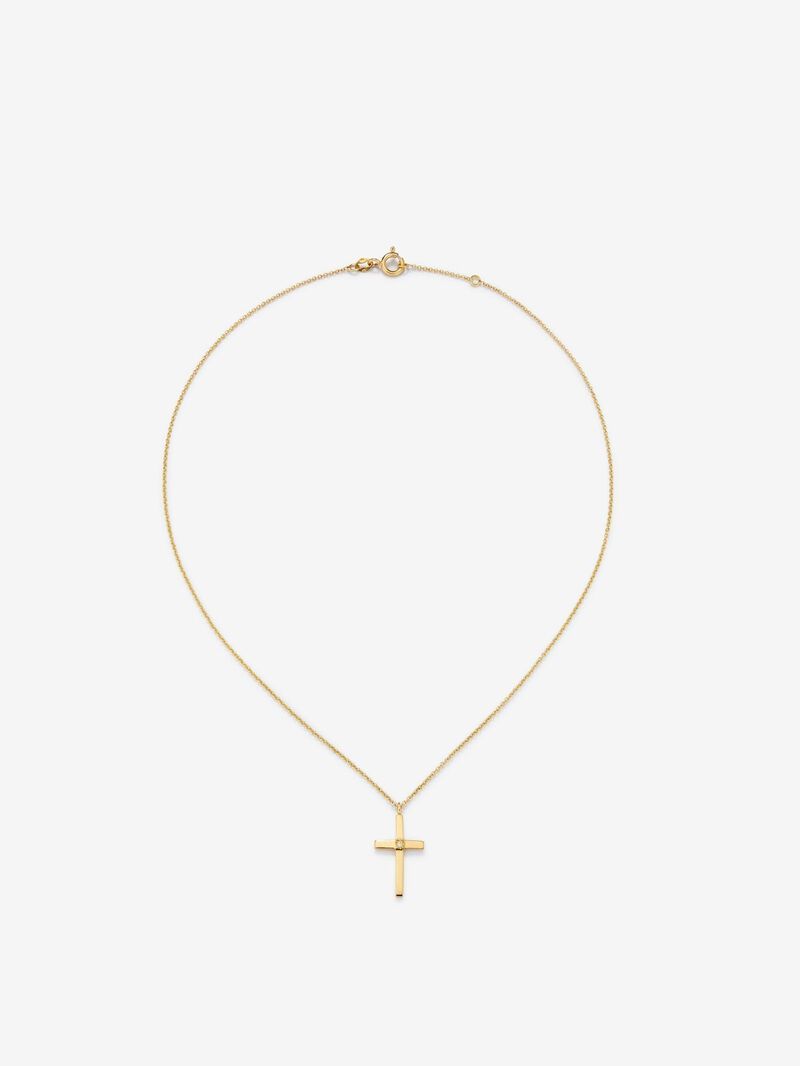 18K yellow gold pendant with large cross and 0.015 ct brilliant cut diamond image number 0