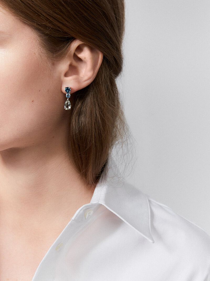 925 silver earrings with 2 London blue topaz, 2 Swiss blue topaz and 2 green amethysts image number 3