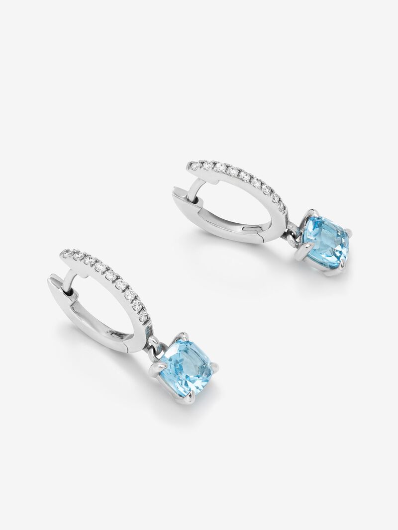 18K white gold hoop earrings with 2 cushion-cut Swiss blue topazes with a total of 1.77 cts and 18 brilliant-cut diamonds with a total of 0.14 cts image number 2