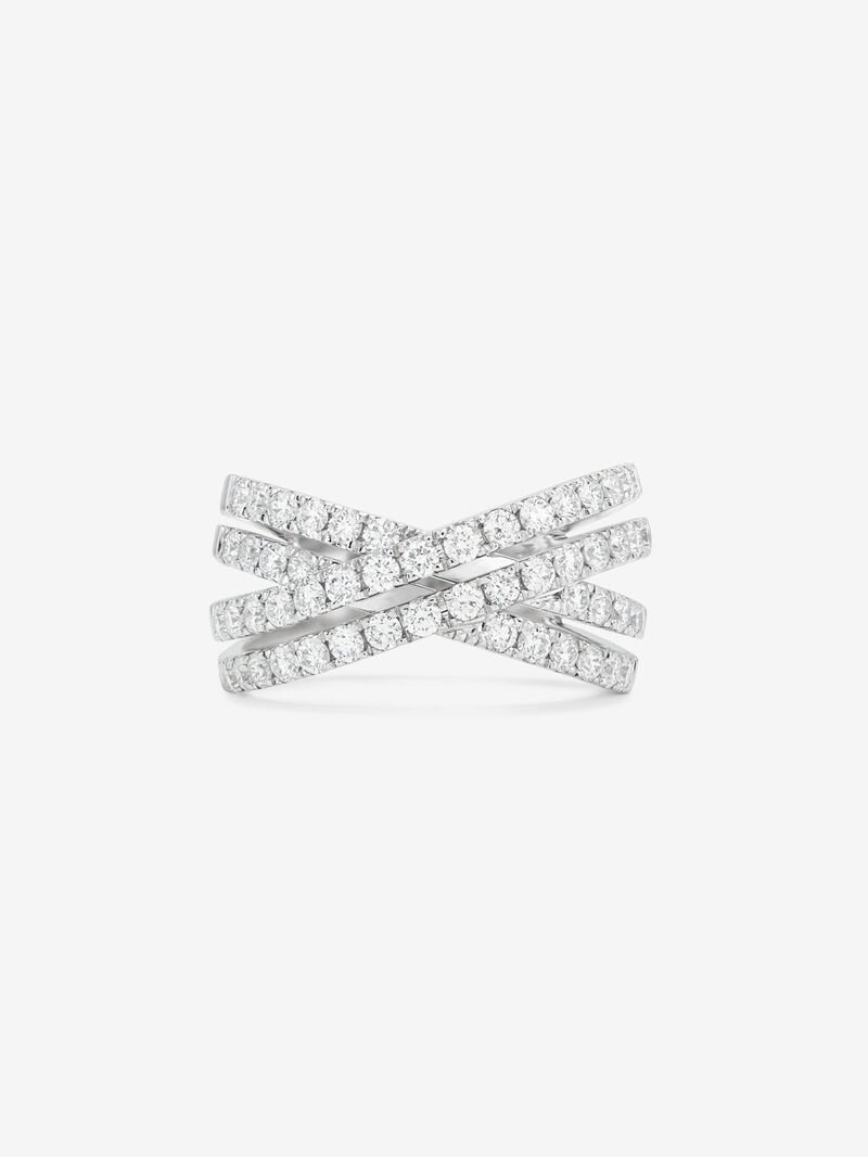 18K White Gold Diamond Crossed Ring image number 2