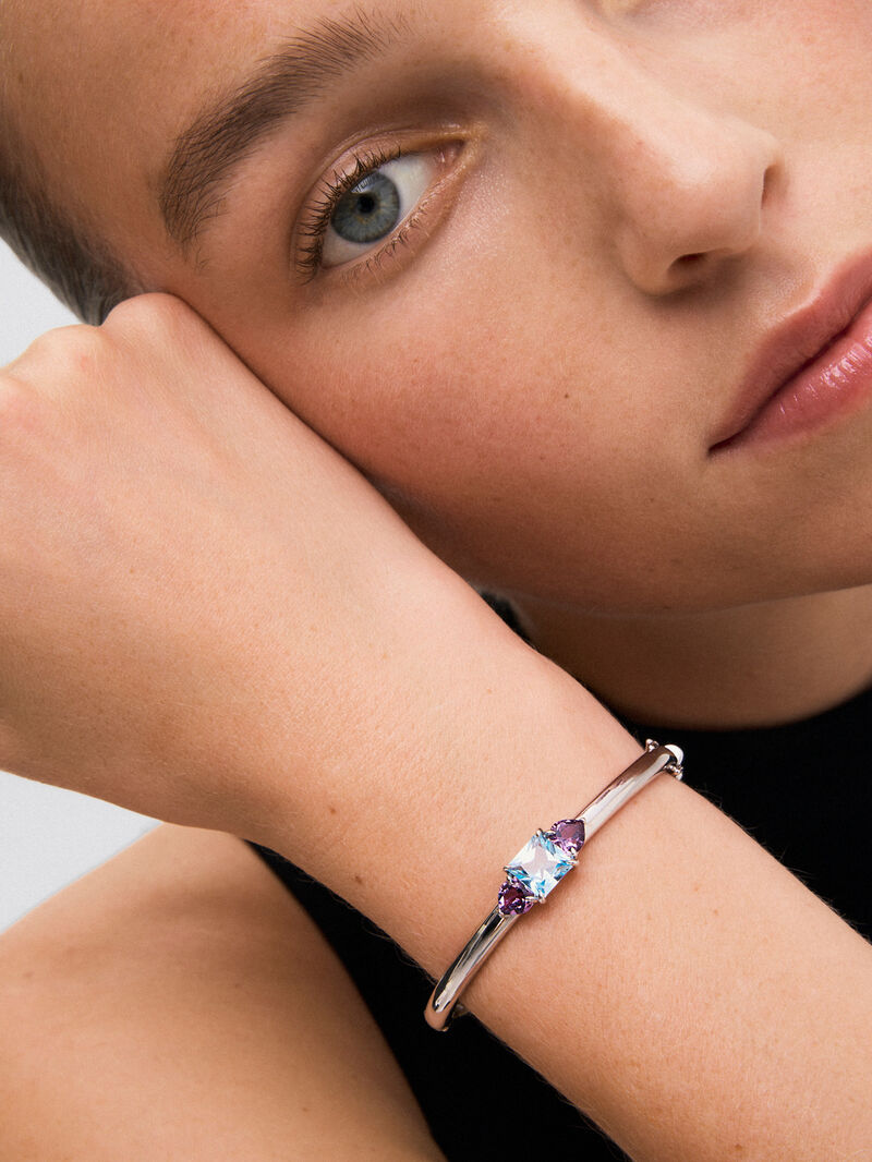 925 Silver rigid bracelet with topaz and amethysts image number 3