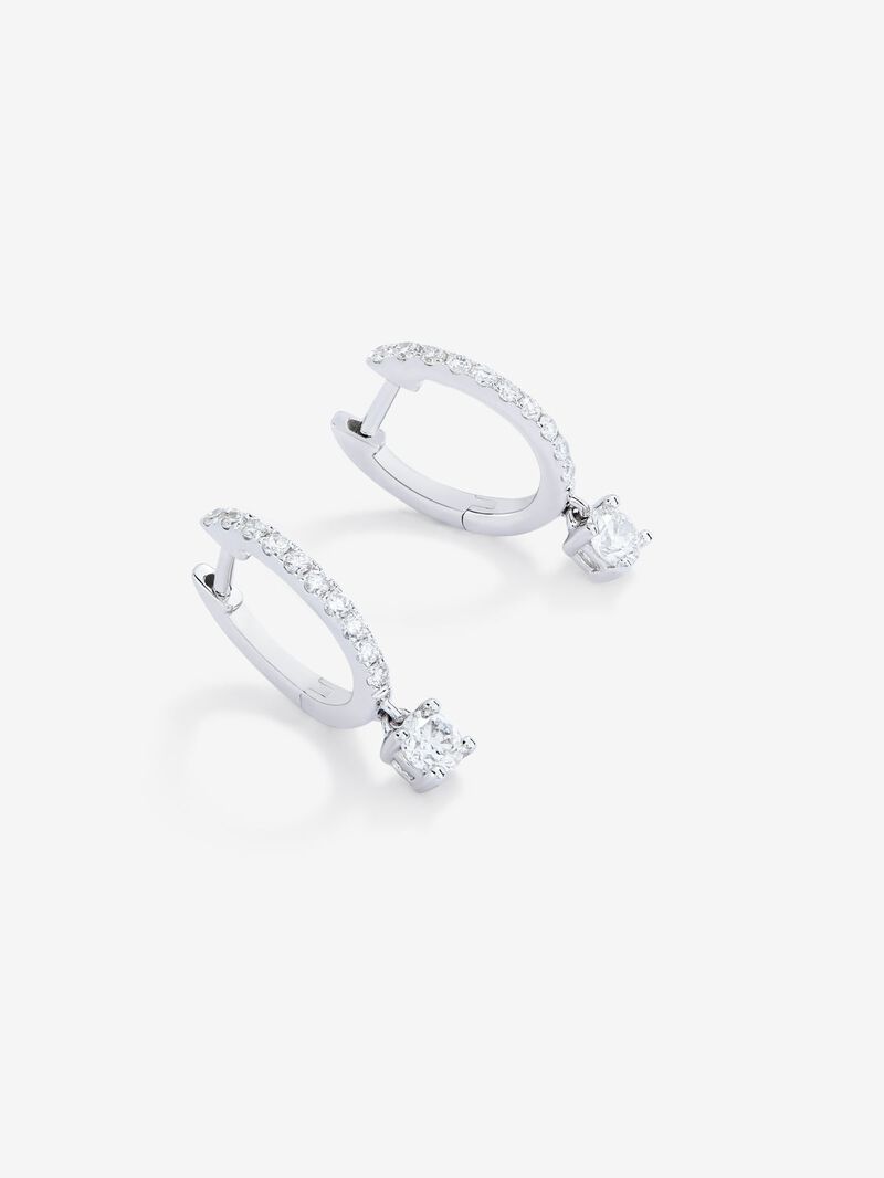 18K white gold hoop earrings with diamond pendants image number 2