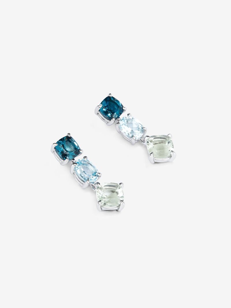 925 silver earrings with green amethysts, London blue and sky blue topazes image number 2