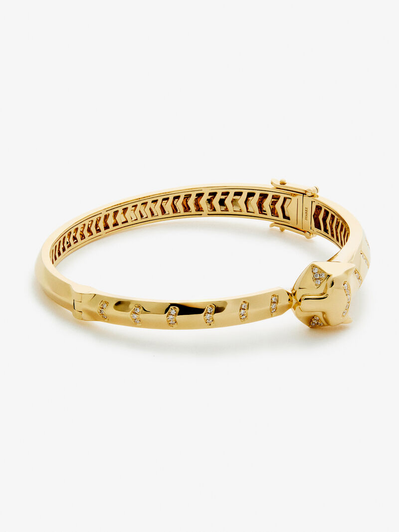Rigid 18K yellow gold bracelet with 61 brilliant-cut diamonds with a total of 0.23 cts and a tiger shape image number 2