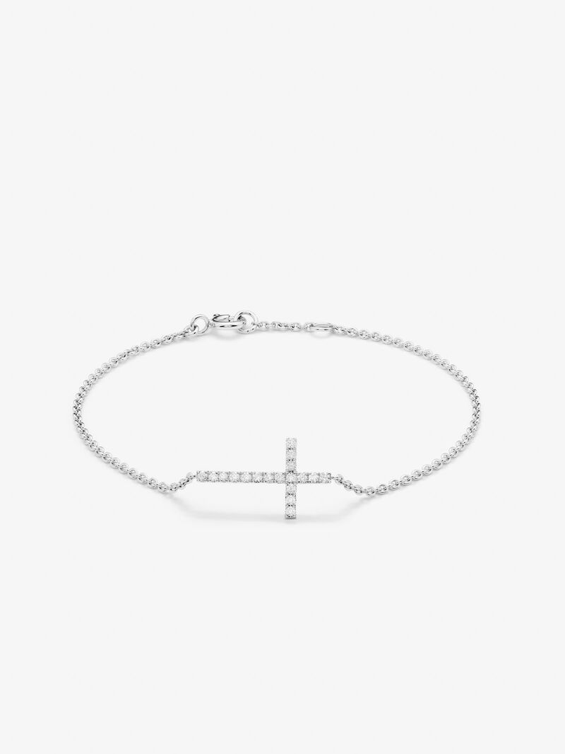 18K white gold bracelet with 0.17 ct brilliant-cut diamond cross image number 0