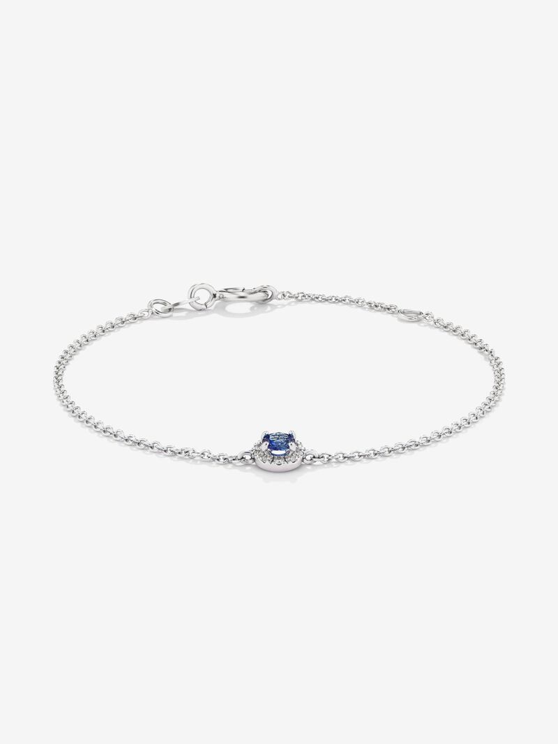18K white gold bracelet with 10 brilliant-cut diamonds with a total of 0.06 cts and a brilliant-cut blue sapphire of 0.25 cts image number 0