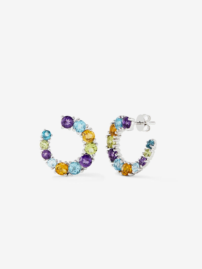 Open Silver Aro Earrings 925 with multicolored gems image number 0