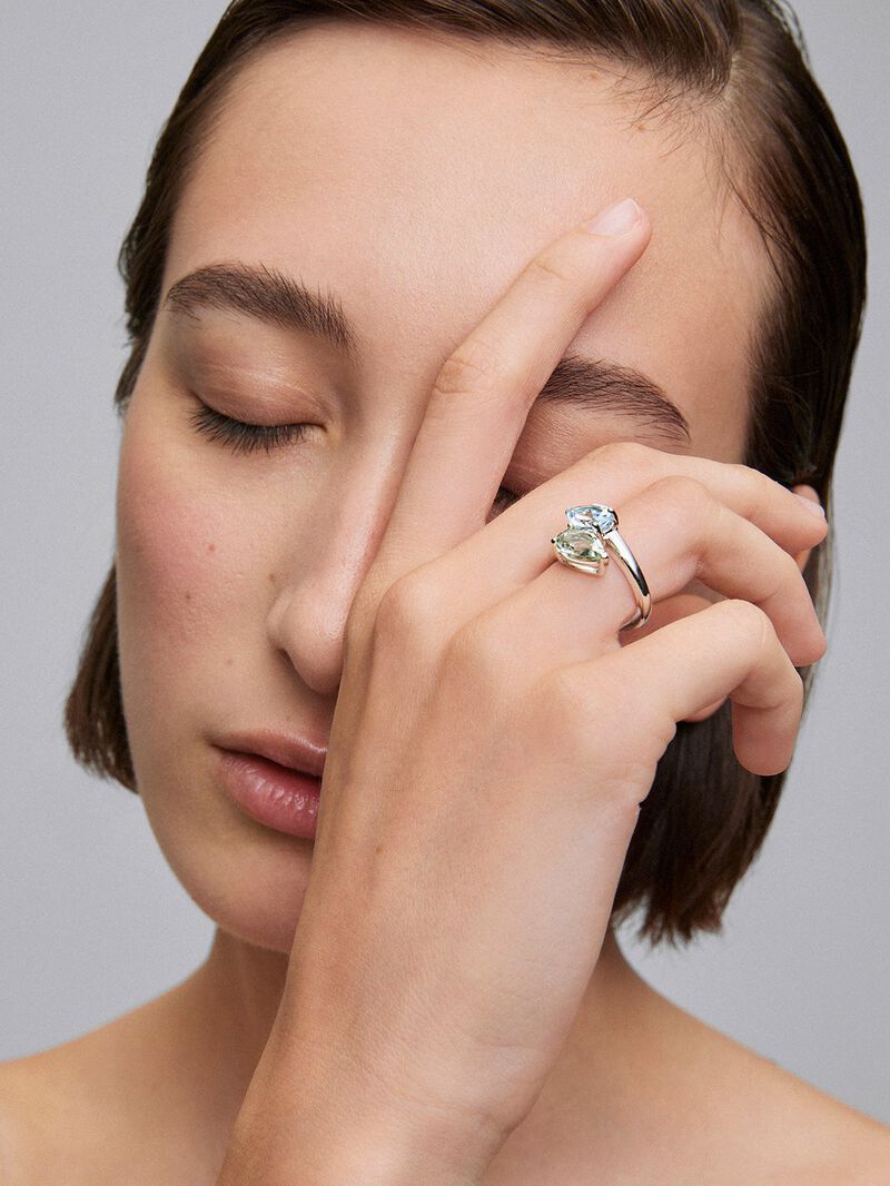 You and Me ring made of 925 silver with green amethyst and topaz. image number 3