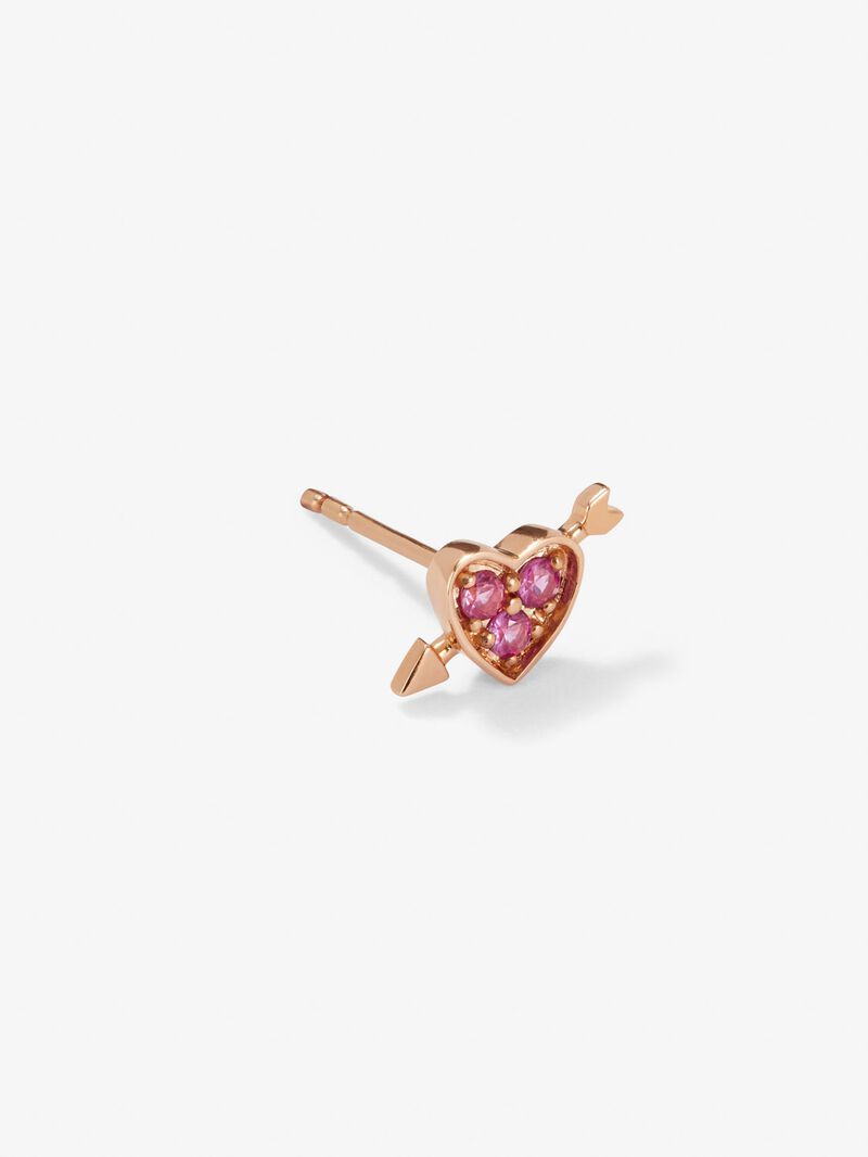 Individual 18K rose gold earring with 3 brilliant-cut pink sapphires with a total of 0.1 cts and heart shape image number 4