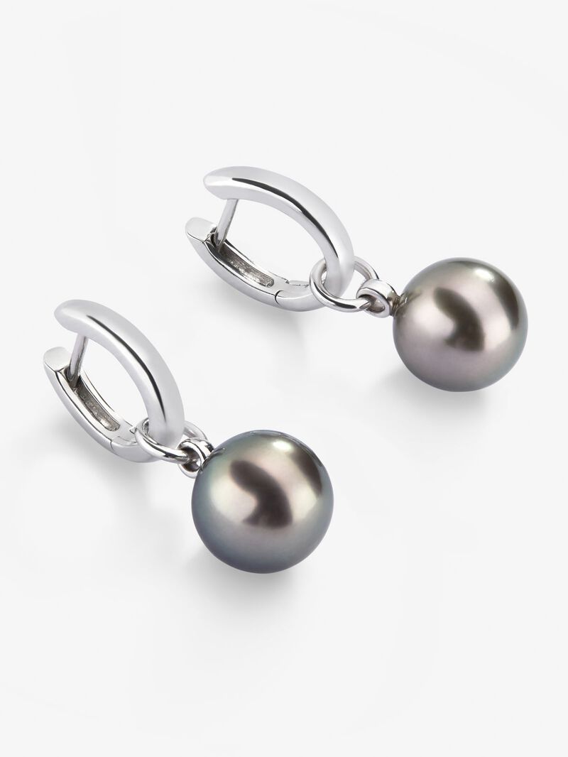 925 silver hoop earrings with 2 9mm Tahitian pearls image number 2