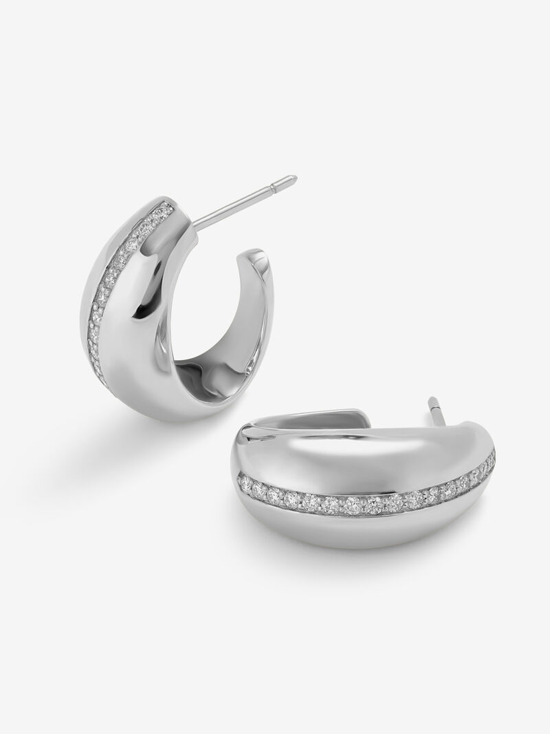 18K White Gold Hoop Earrings with Brilliant-Cut Pavé Diamonds image number 1